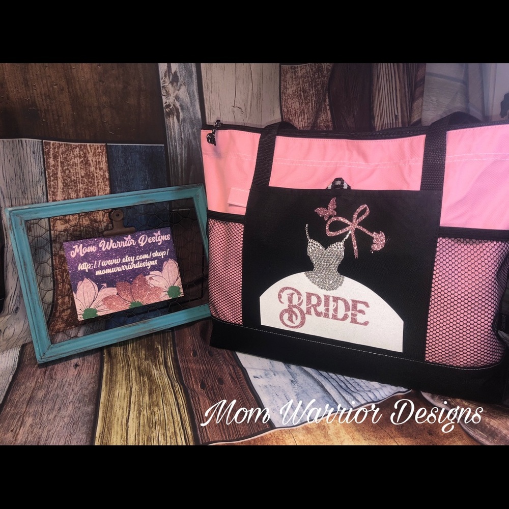 Bride tote bag in pink one of a kind.